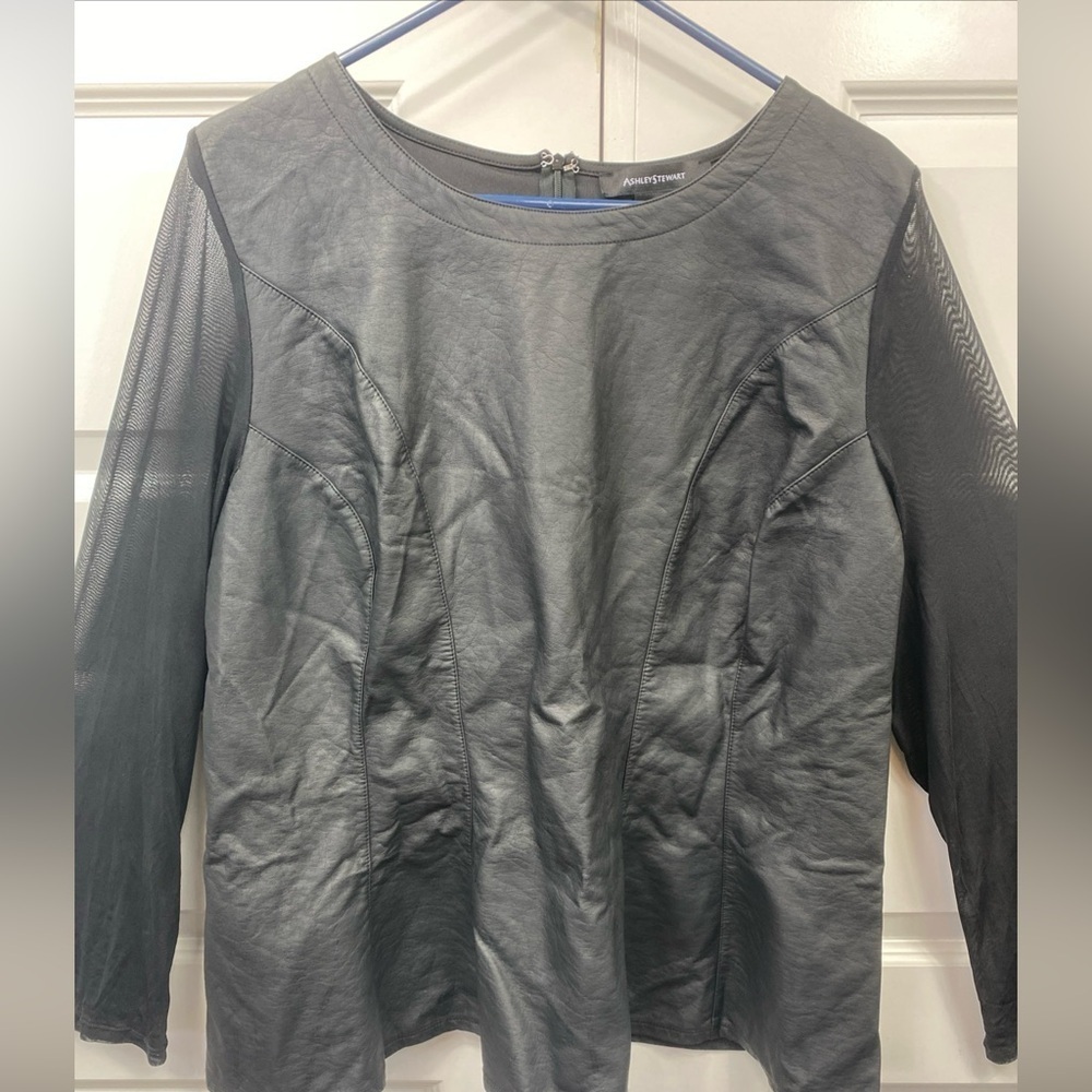 Whimsy Goth Faux Leather Mesh Long Sleeve Top Woman Pleather 18/20 Ashley Stewar